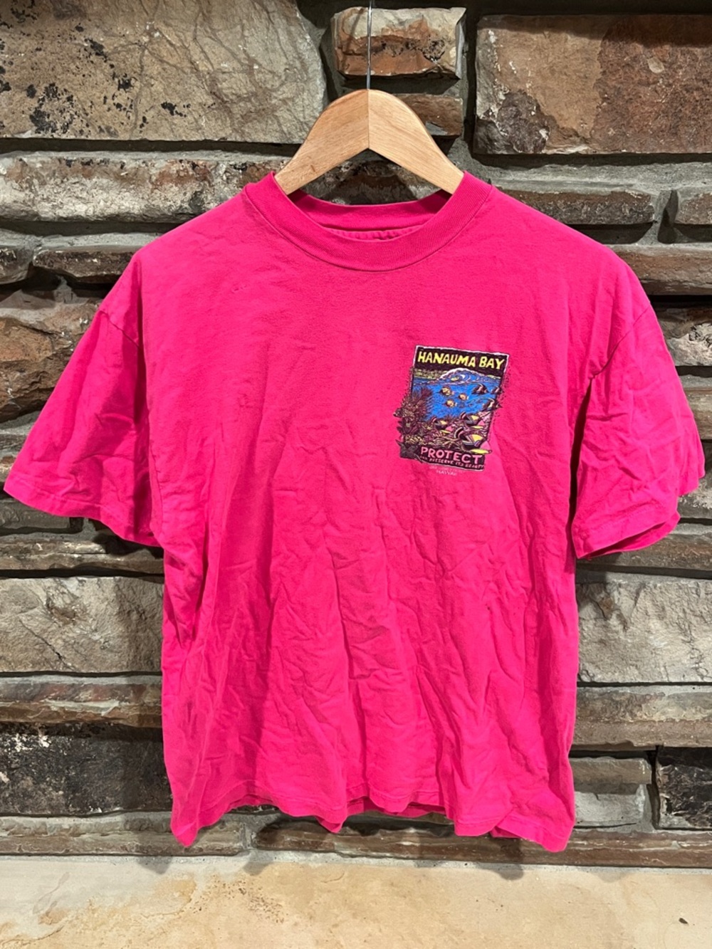 Vintage 90s Hanes Beefy T Hanauma Bay Pink Cotton Single Stitch T-Shirt